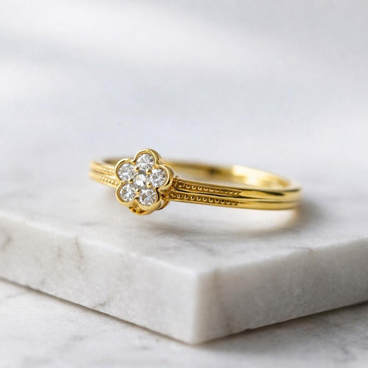 Dainty CZ Flower Ring | Gold Plated Sterling Silver, Minimalist Gift
