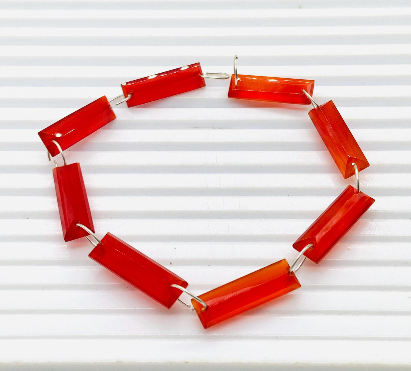 Natural Carnelian Baguette Step-Cut Faceted Beads 20x6x4mm – 10 Pieces Both-Side Face Drill