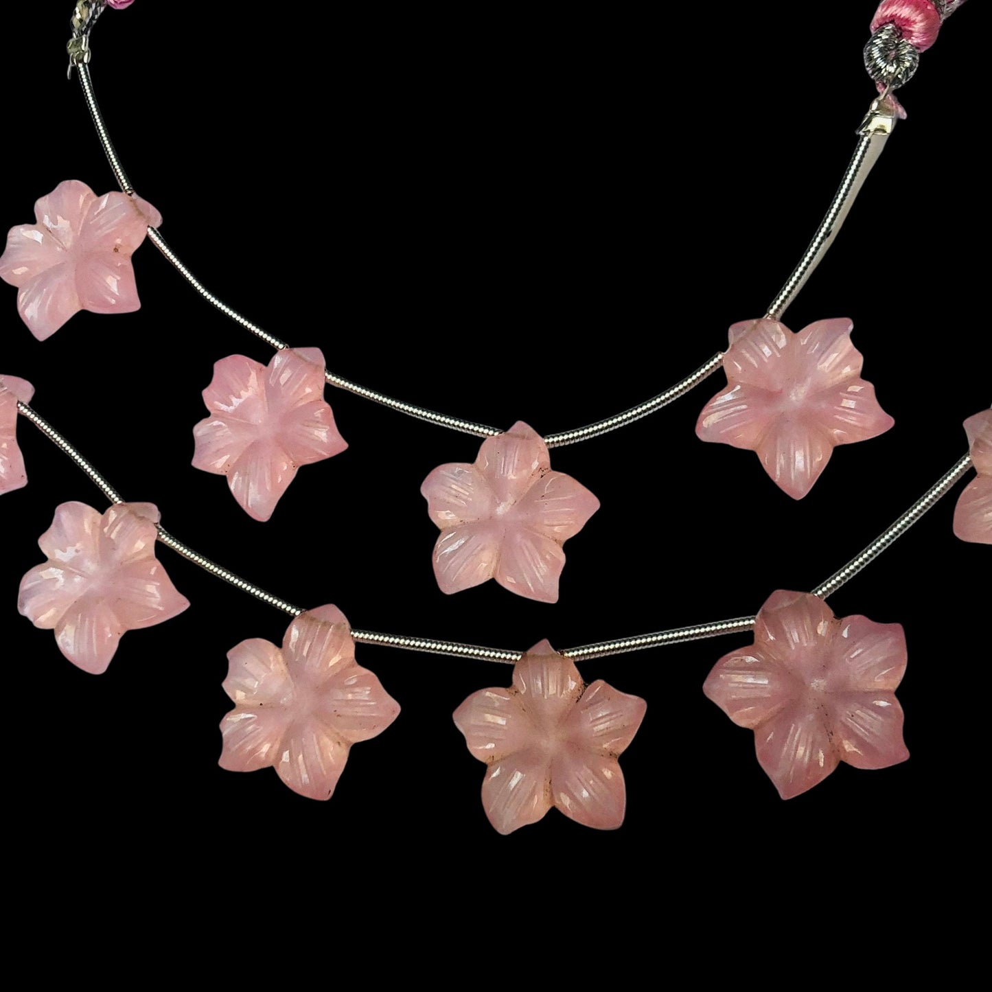 4 Pieces Rose Quartz Carved Flower Shape Briolette Side Drill Beads Flower Shape Gemstone beads Size 15x15x4mm