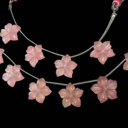 4 Pieces Rose Quartz Carved Flower Shape Briolette Side Drill Beads Flower Shape Gemstone beads Size 15x15x4mm