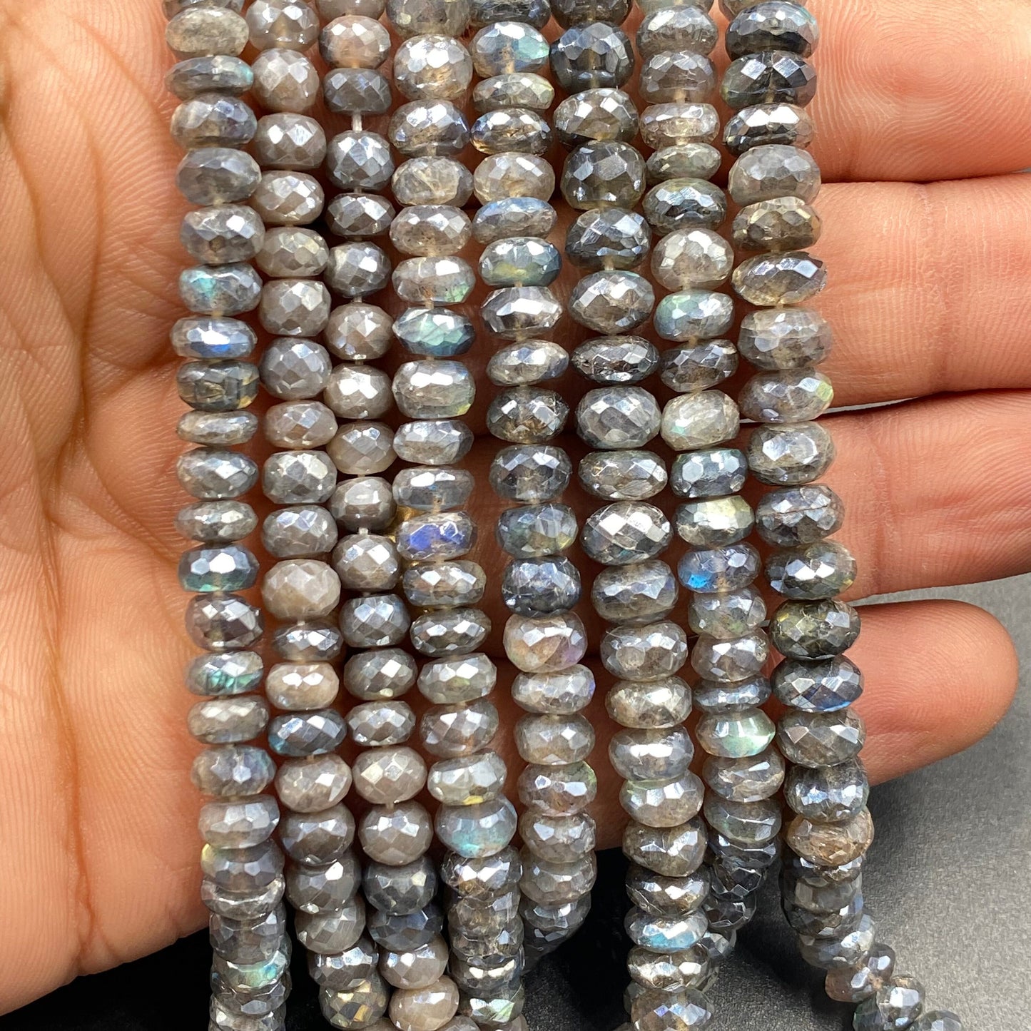 AAA Blue Flash Labradorite Rondelle Beads, Faceted Gemstone Strand, 16 Inch