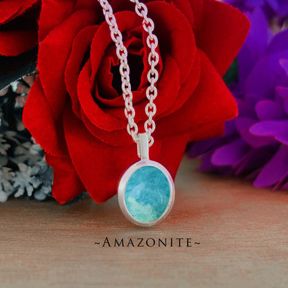Choose Your Gemstone Necklace - Larimar Turquoise Aquamarine Rose Quartz Moonstone Amazonite Silver Pendants