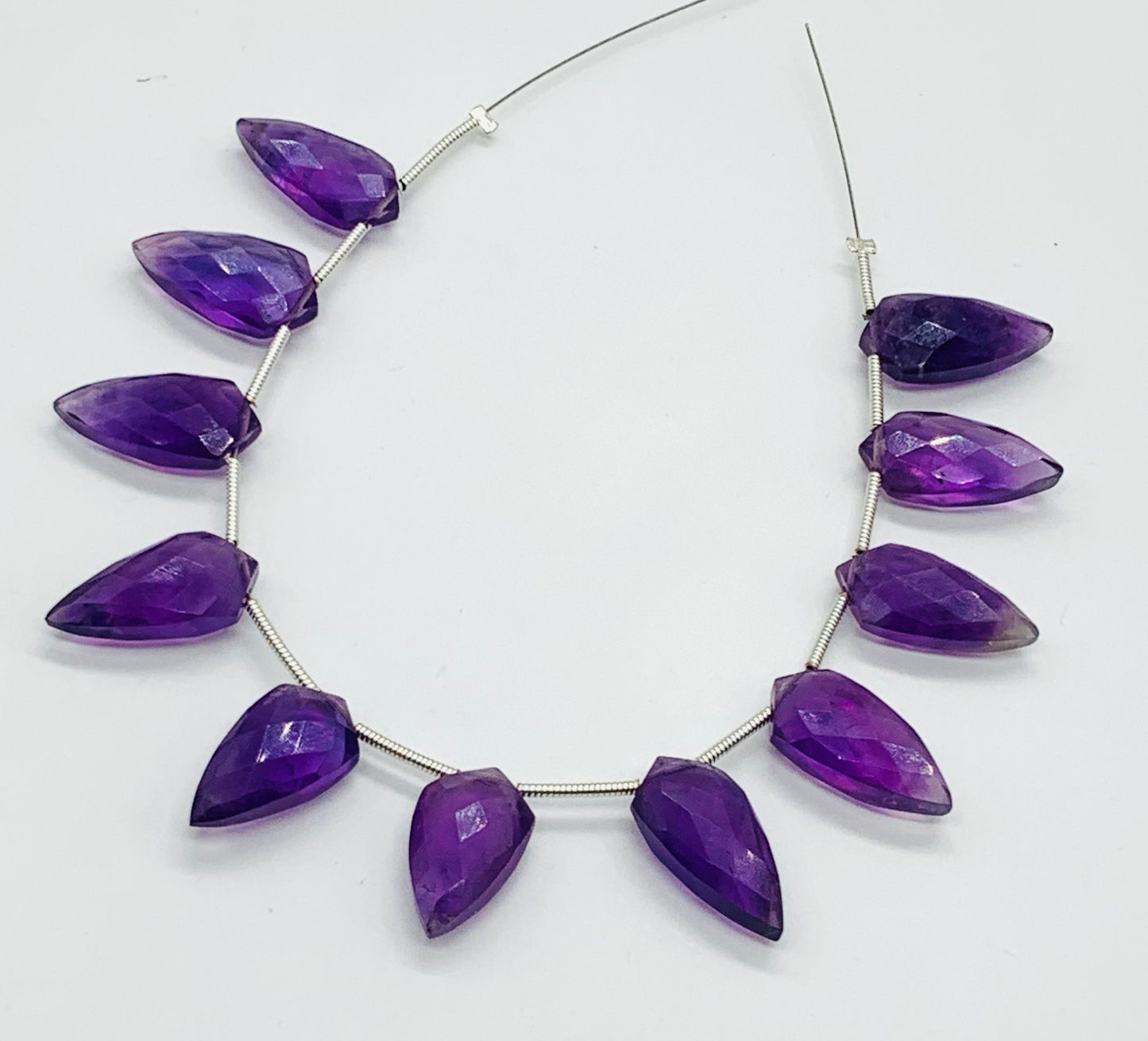 11 Pcs Natural Amethyst Checker Cut Briolette Beads - Side Drill Gemstone Beads for Jewelry Making”