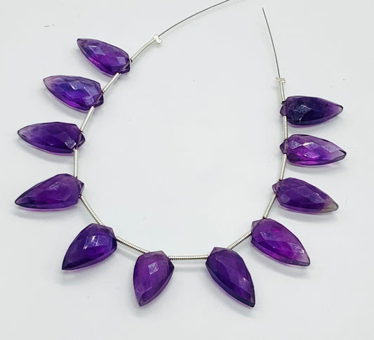 11 Pcs Natural Amethyst Checker Cut Briolette Beads - Side Drill Gemstone Beads for Jewelry Making”