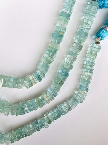 Natural Aquamarine 6mm Faceted Square Briolette Chicklet Beads for Jewelry Making Gift for Her