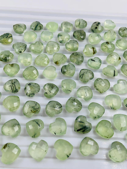 Natural Prehnite Faceted Carved Heart Shape Loose Gemstone Beads , Carved Heart Shape Gemstone Briolette , Wholesale Gemstone Beads  BBI321