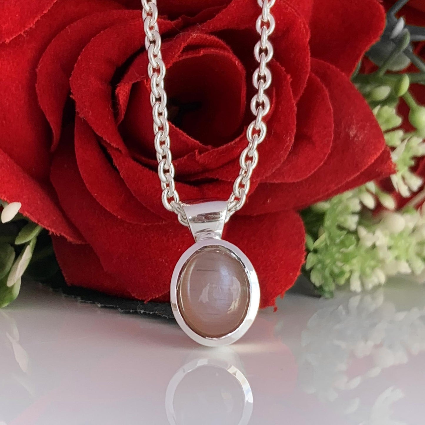 Chocolate moonstone necklace ~ Dainty silver necklace ~ Birthday Gift