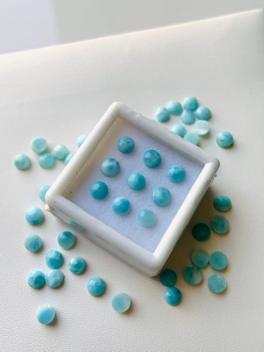 Natural Larimar Cabochons: Smooth Round Gemstone, Loose Stone - Jewelry Making gift for her