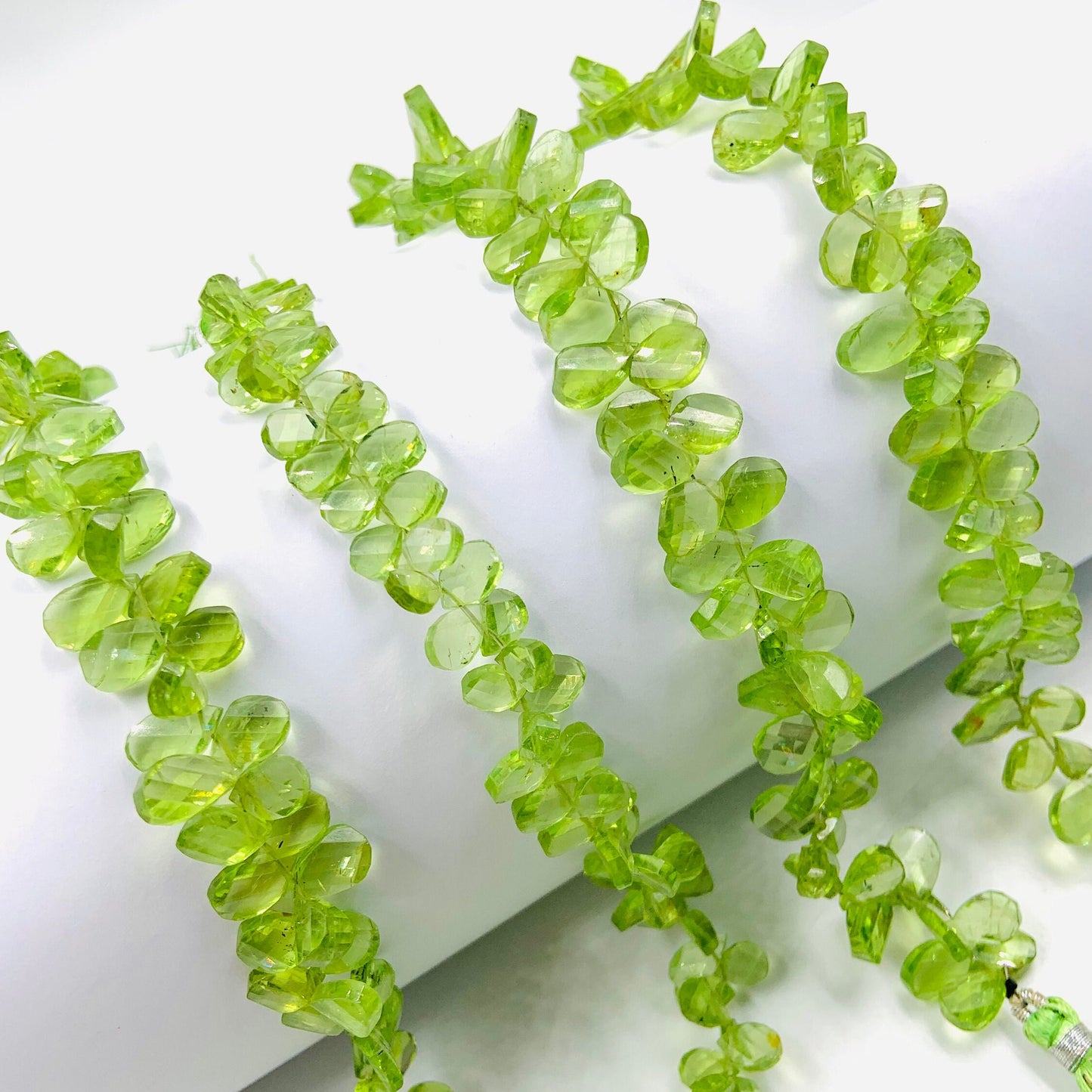 Natural Peridot Faceted Flat Pear Drop Gemstone Beads, AAA Quality Gemstone For Jewelry Making, Size 6x8mm To 7x10mm, SKU-  BBI799