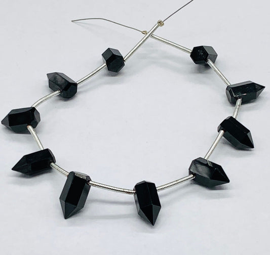 10 Pcs Black Onyx & Faceted Amethyst Beads 6x12mm | Natural Gemstone Necklace