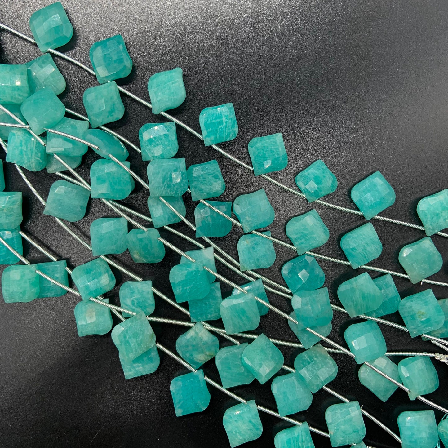 10 Pieces Natural Amazonite Carved Fancy Cut Shape Gemstone Briolette Side Drill Beads Line | Faceted Gemstone Beads. BBI1010