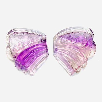 1 Pair Natural Amethyst Hand Carved Flower Shape Briolette Beads, Handmade Carving Pair Gemstone Size - 31X26X8mm
