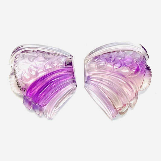 1 Pair Natural Amethyst Hand Carved Flower Shape Briolette Beads, Handmade Carving Pair Gemstone Size - 31X26X8mm