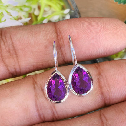Amethyst Earrings ~ Silver Earring ~ Pear Shape Purple Stone ~ Dainty Silver Earrings ~ Gift For Her ~ Birthday Gift For Mom ~ E-0030
