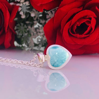 Dainty Larimar Heart Shape 925 Sterling Silver Necklace