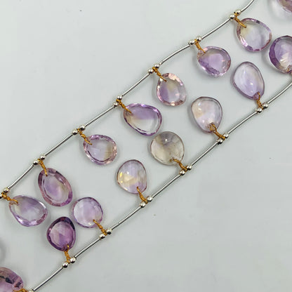12 Pieces Natural Ametrine Rose Cut Slices Cabochons , Free Form Shape Cabochon, Faceted Rose Cut Flat Back Cabochons, Cut Stones Cabochons.