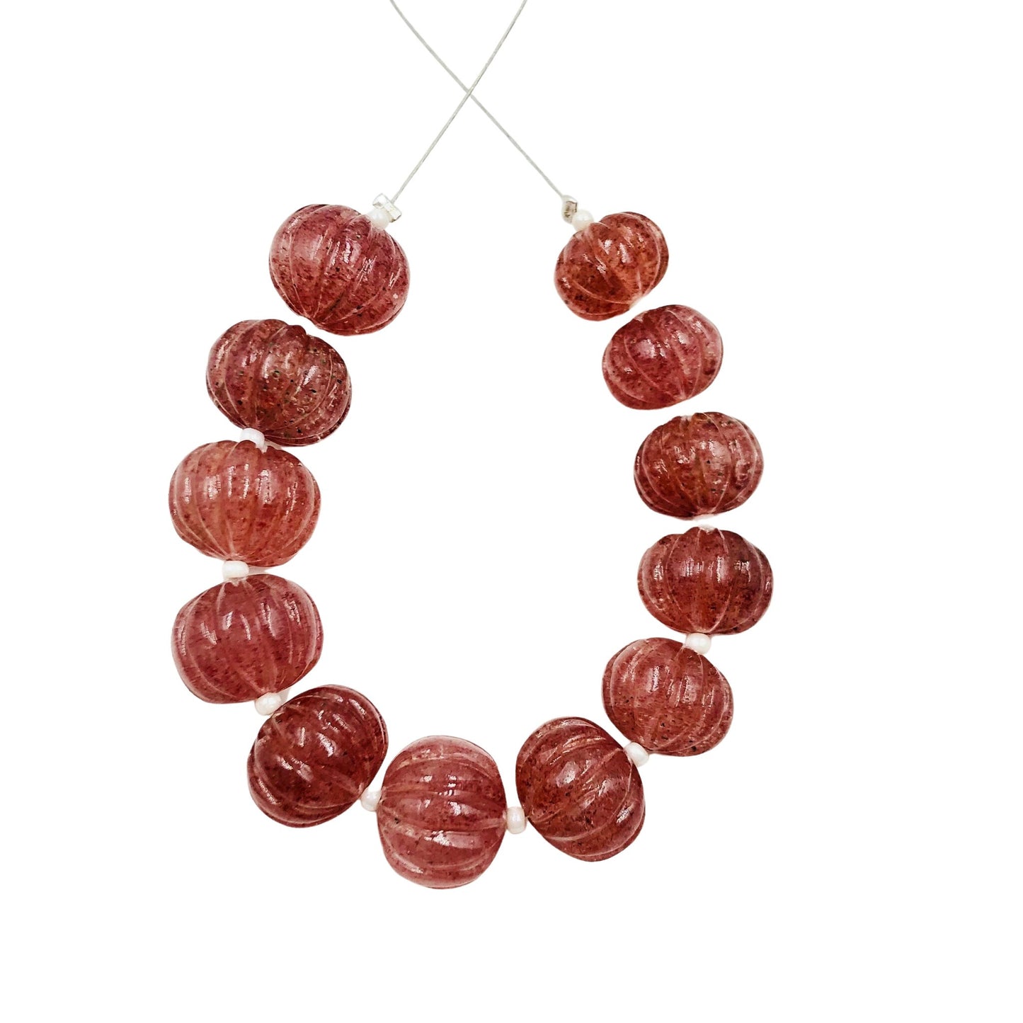 Natural Red Strawberry Carved Melon Shape Rondelle Gemstone Beads, Center Drill Carved Melon Beads Briolette, Size 10mm To 13mm, SKU-BBI1149