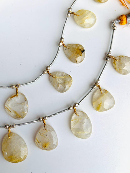 Natural Golden Rutile Rose Cut Slices Cabochons – Free Form Faceted Flat Back Gemstones