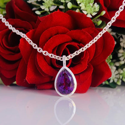 Pear Amethyst 925 Sterling Silver Necklace Gold Finish