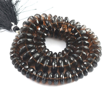 Smoky Quartz Flat Rondelle Faceted Beads Gemstone Nacklace , Smoky Quartz Nacklace German Cut Faceted Beads  , 7mm-14mm 16 inch SKU- BBI557