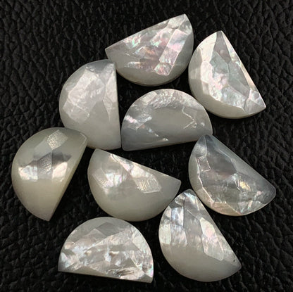 Natural Mother Of Pearl Gemstone Beads, Faceted Half Moon "D Shape Beads, Carving Gemstone, Size 11x16 mm, Loose Beads For Jewelry making
