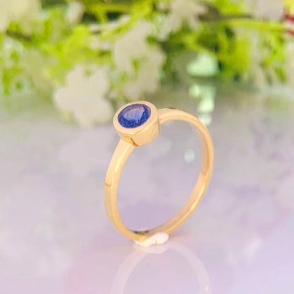 925 Sterling Silver Round Tanzanite Statement Ring -  Gold Plated