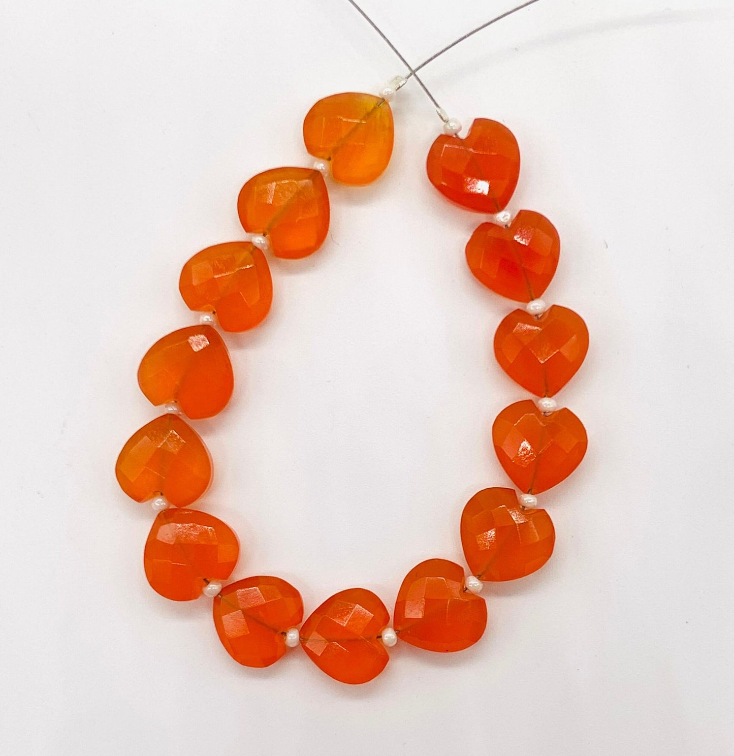 14 pcs Carnelian Faceted Heart Gemstone Beads 10mm Hand-Carved Briolettes for Jewelry