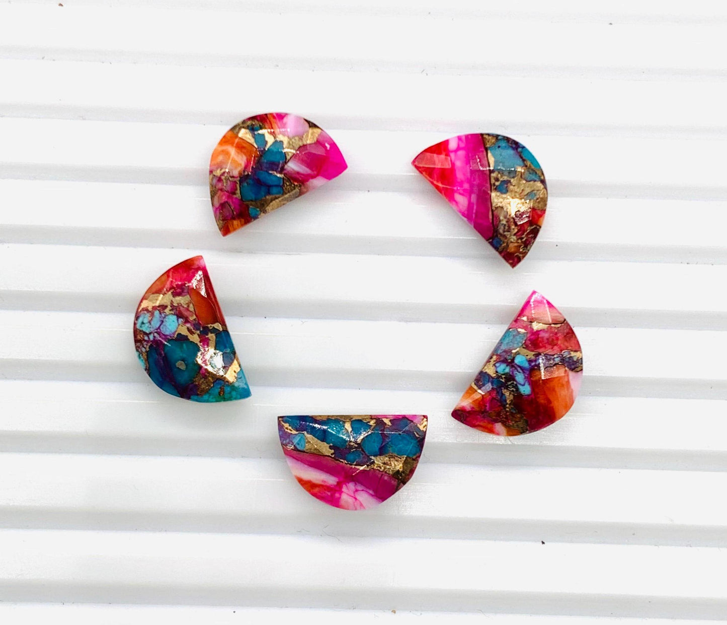 2 Pieces Natural Pink Spiny Oyster Copper turquoise Faceted D' Shape Gemstone, Size 10mmx16mm, Half Moon D Shape Gemstone Briolette beads
