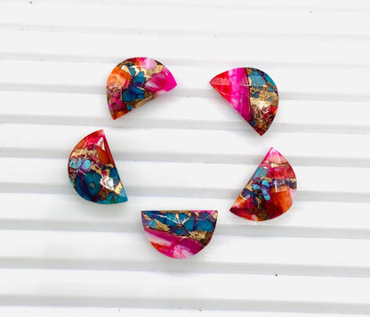 2 Pieces Natural Pink Spiny Oyster Copper turquoise Faceted D' Shape Gemstone, Size 10mmx16mm, Half Moon D Shape Gemstone Briolette beads