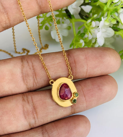 Rosecut Ruby Necklace – 18K Gold & Silver Minimal Pendant