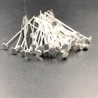 50 PCS Silver-Plated Decorative Headpin, Fancy Headpins, Silver Flat Round Headpins, Professional Jewelry Making Findings, Beading SKU-CC232