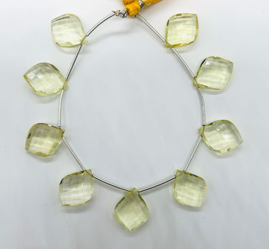 10 Pieces Natural Lemon Quartz Carved Fancy Cut Shape Gemstone Briolette Side Drill Beads Line | Faceted Gemstone Beads BBI1074