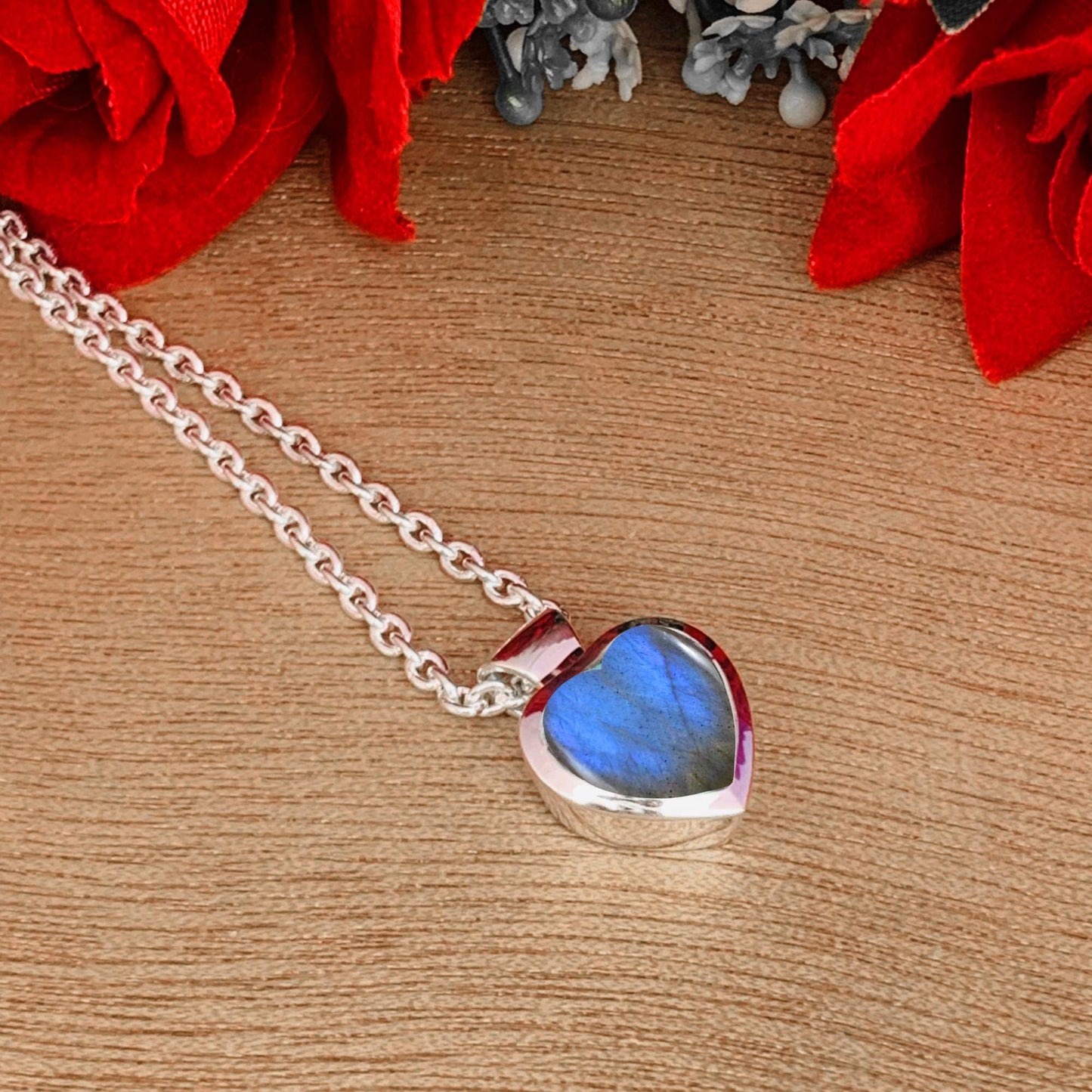 Dainty Labradorite Heart 925 Sterling Silver Necklace