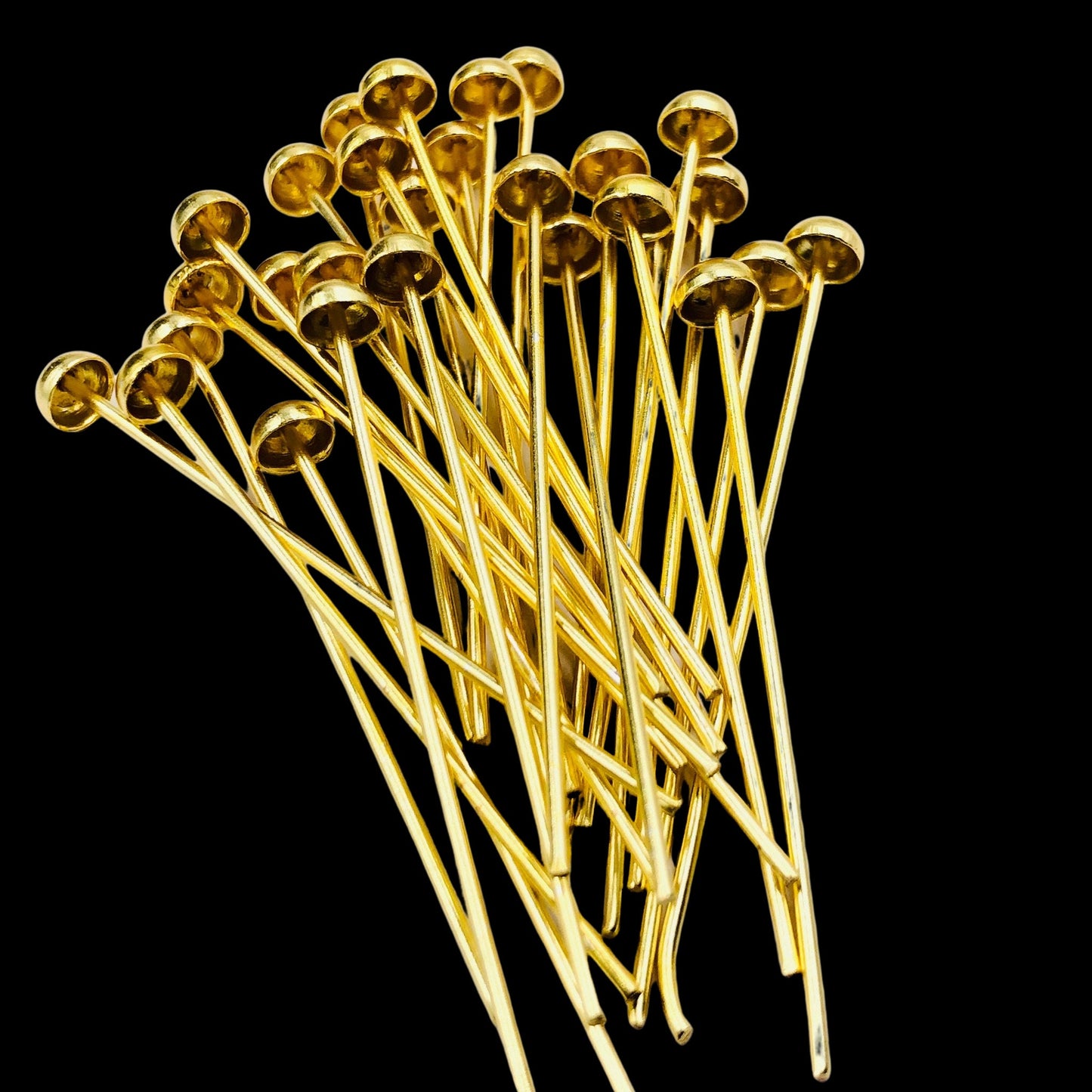 Gold-Plated Flat Round Headpins – 50 PCS Fancy Jewelry Findings