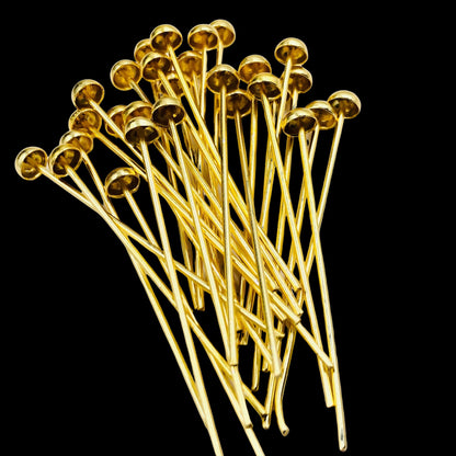 Gold-Plated Flat Round Headpins – 50 PCS Fancy Jewelry Findings