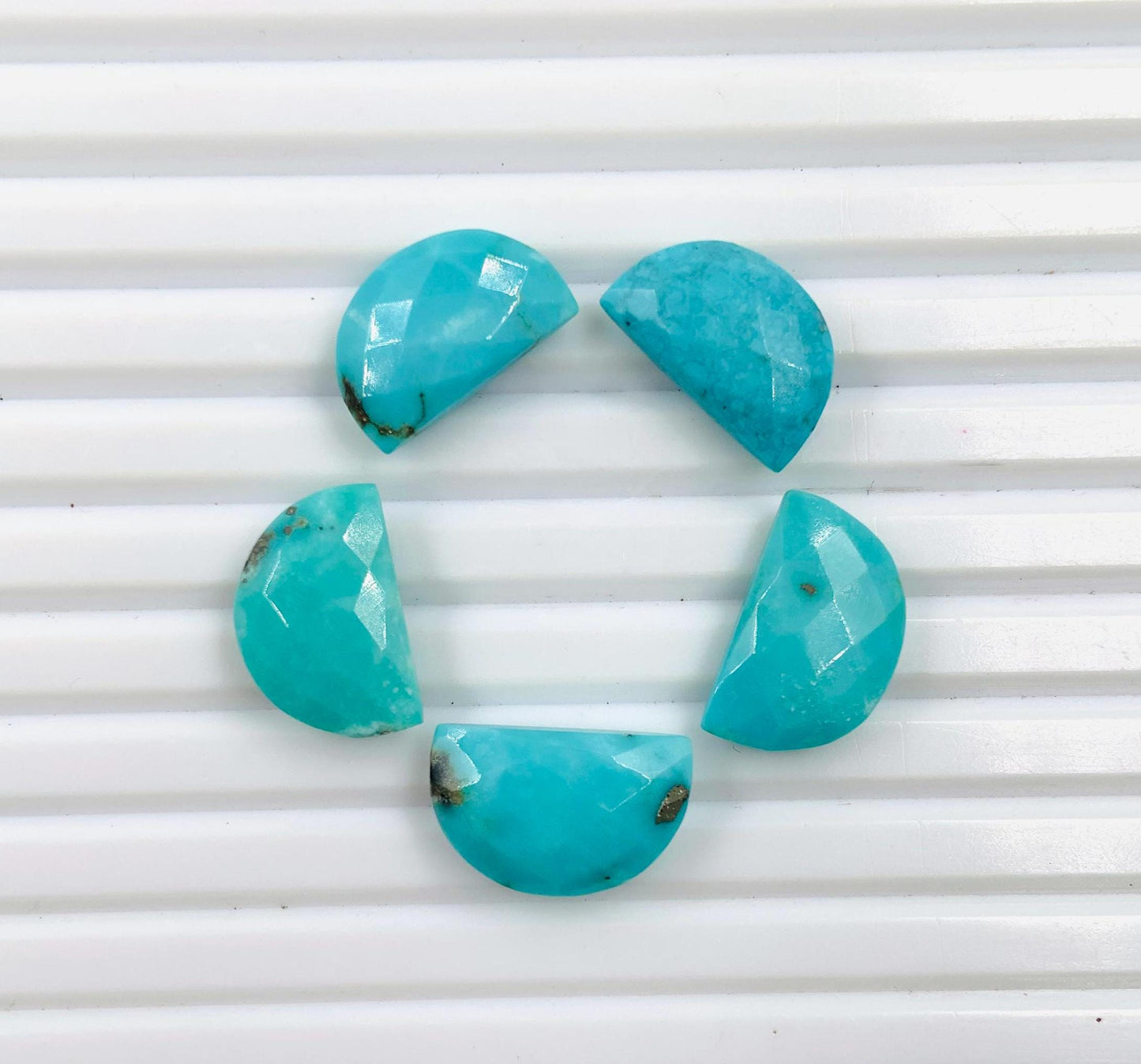 Natural Arizona Turquoise Gemstone Beads, Faceted Half Moon "D Shape Beads, Carving Gemstone, Size 10x16 mm, Loose Beads For Jewelry,