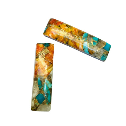 1 Pair Spiny Oyster Copper Turquoise Smooth Long Rectangle Shape Gemstone, Size 7x24mm,Matching Pair Briolette, Earring Making, SKU - BBI976