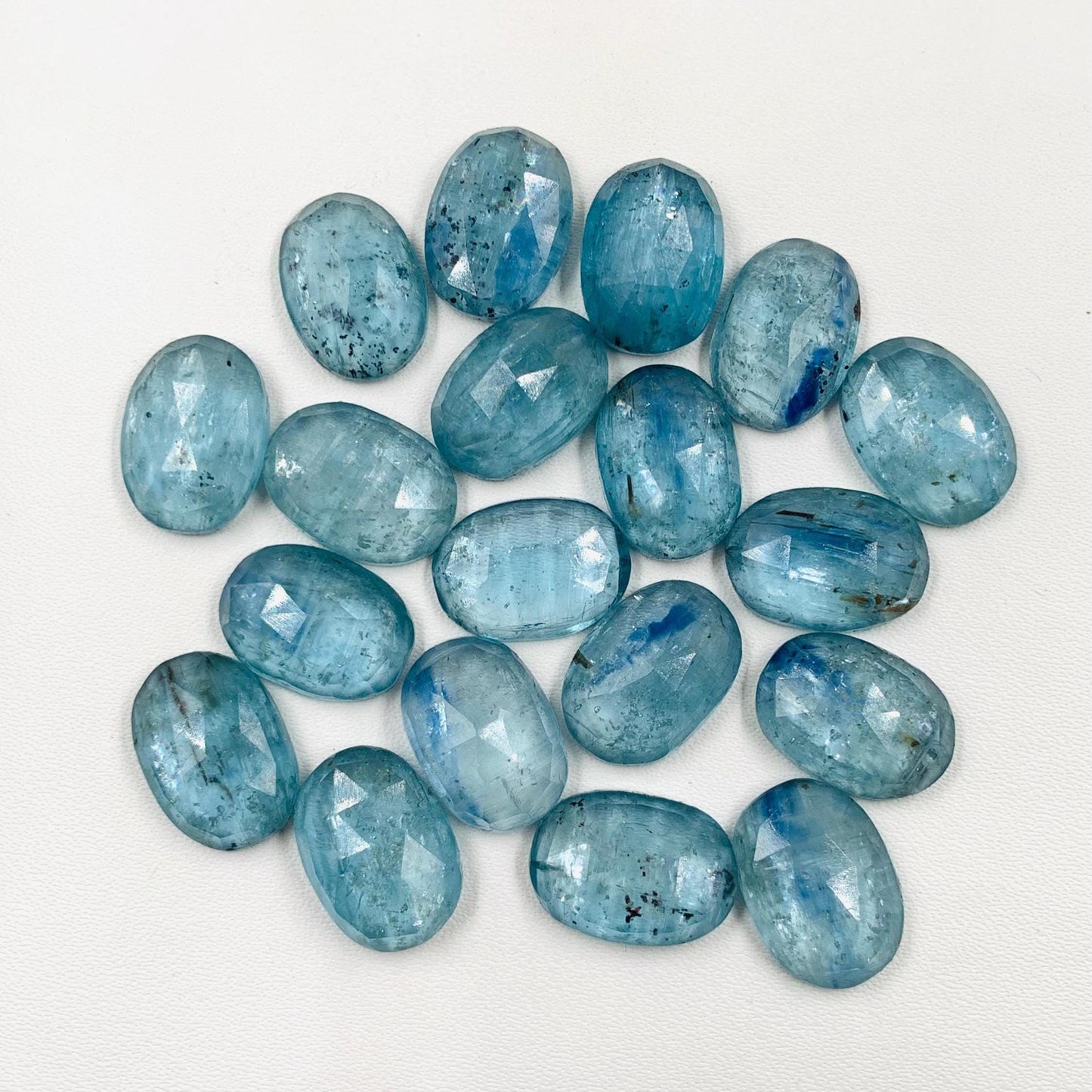 Natural Teal Kyanite Rose Cut Oval Cabochon Gemstone Faceted Rose Cut Flat Back Cabochons, Aqua Kyanite Rose Cut Loose Gemstone Size 10x14mm