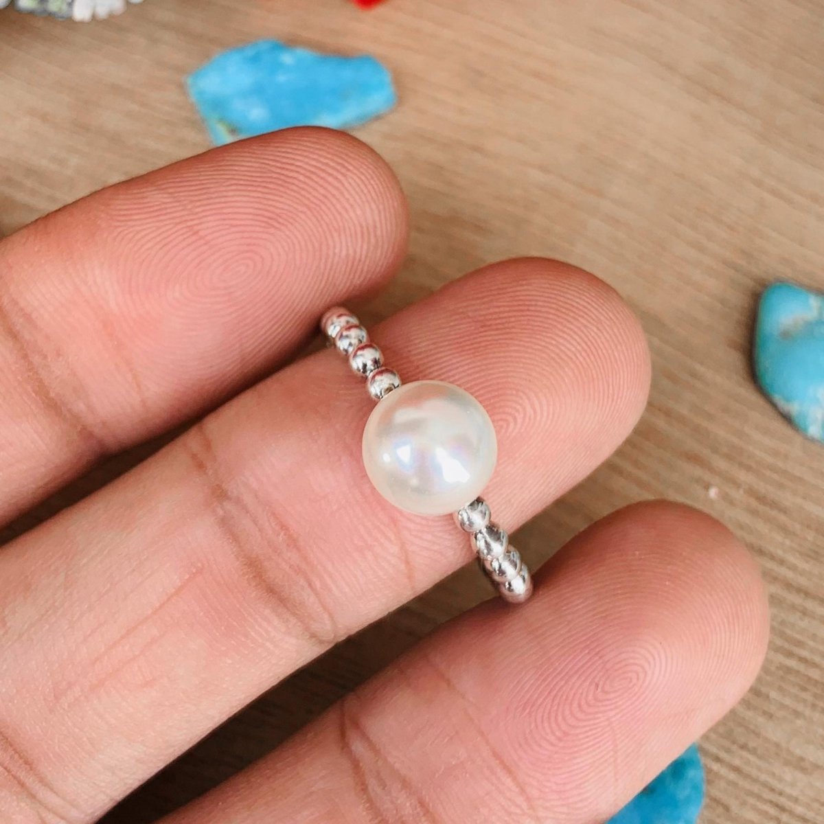8mm Round Pearl Ball Stacking Ring in 925 Silver - BeadsBoatInc