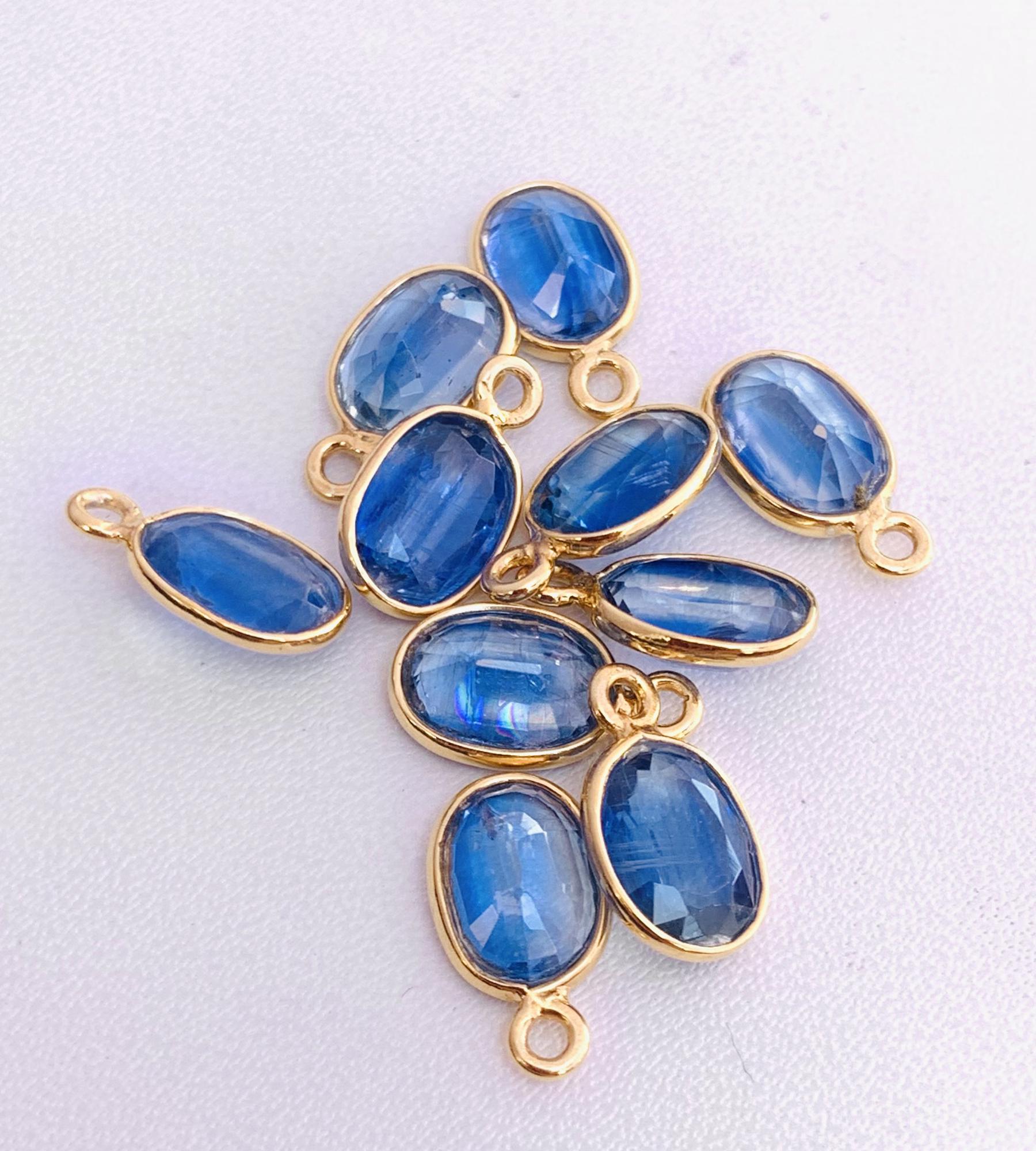 8x6 mm Blue Kyanite Connectors ~ Oval Bezel Link ~ Silver & Gold Charm for Earrings, Bracelets, and Birthstone Jewelry Supplies - BeadsBoatInc
