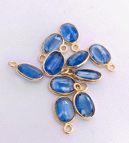 8x6 mm Blue Kyanite Connectors ~ Oval Bezel Link ~ Silver & Gold Charm for Earrings, Bracelets, and Birthstone Jewelry Supplies - BeadsBoatInc