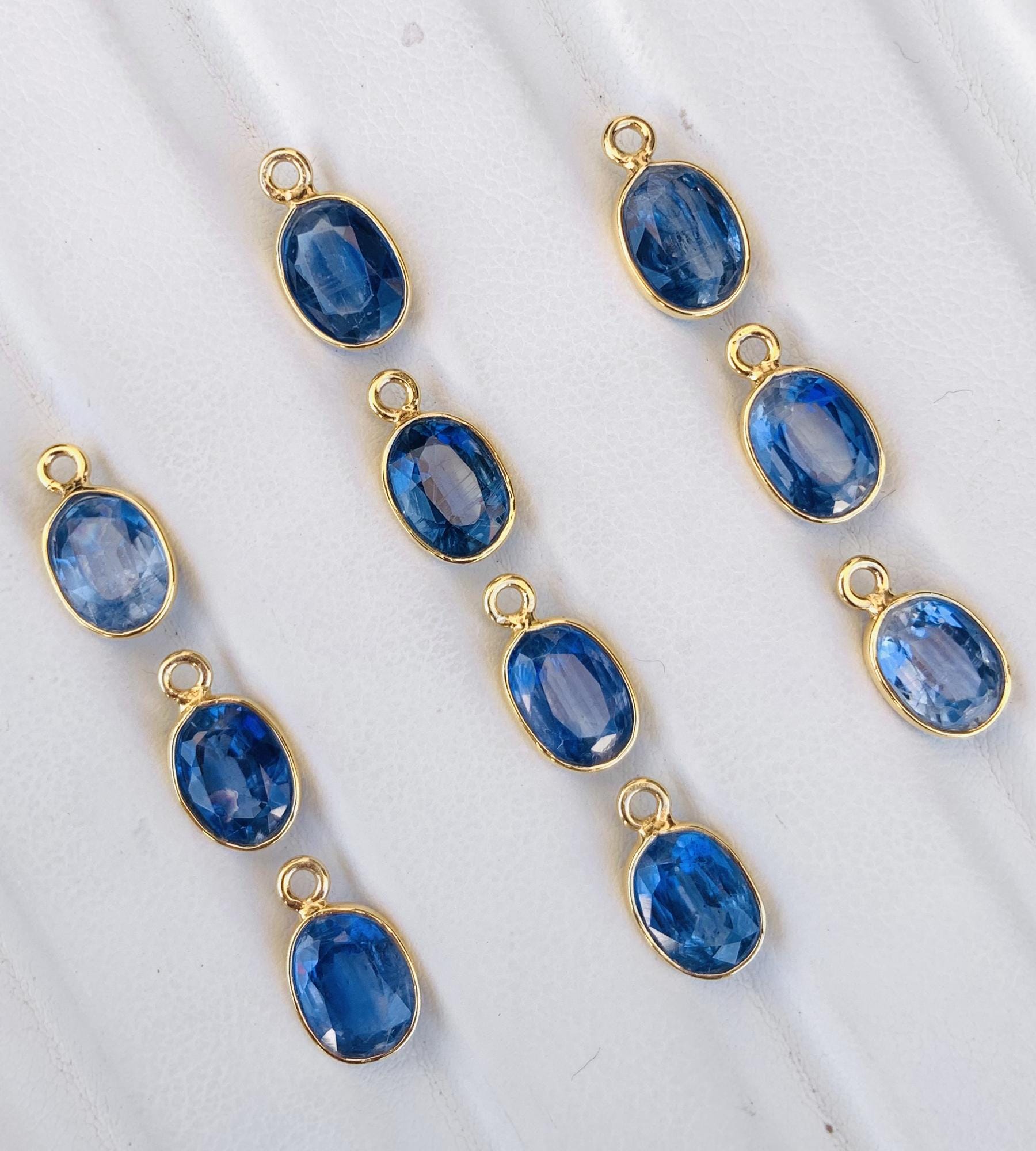 8x6 mm Blue Kyanite Connectors ~ Oval Bezel Link ~ Silver & Gold Charm for Earrings, Bracelets, and Birthstone Jewelry Supplies - BeadsBoatInc