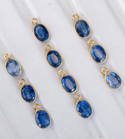 8x6 mm Blue Kyanite Connectors ~ Oval Bezel Link ~ Silver & Gold Charm for Earrings, Bracelets, and Birthstone Jewelry Supplies - BeadsBoatInc
