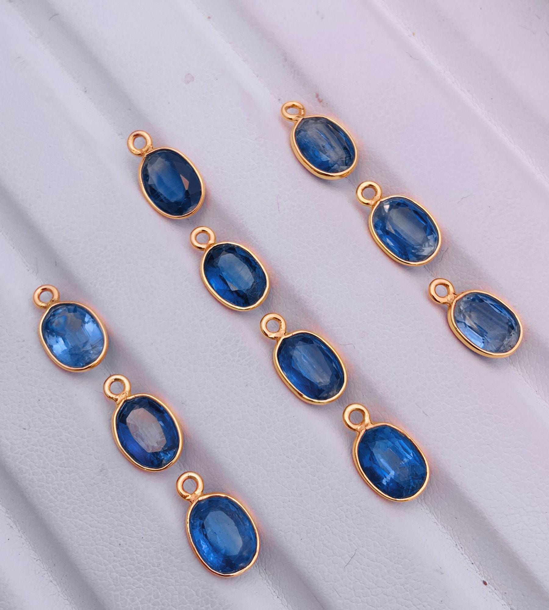 8x6 mm Blue Kyanite Connectors ~ Oval Bezel Link ~ Silver & Gold Charm for Earrings, Bracelets, and Birthstone Jewelry Supplies - BeadsBoatInc
