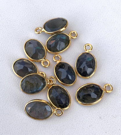 8x6 mm Faceted Labradorite Connectors ~ Oval Bezel Link ~ Silver & Gold Charm for Earrings, Bracelets, and Birthstone Jewelry Supplies - BeadsBoatInc