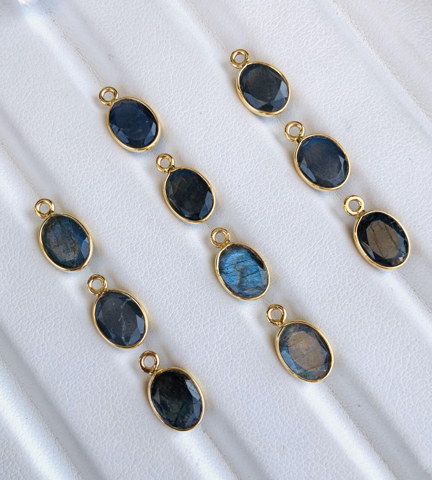 8x6 mm Faceted Labradorite Connectors ~ Oval Bezel Link ~ Silver & Gold Charm for Earrings, Bracelets, and Birthstone Jewelry Supplies - BeadsBoatInc