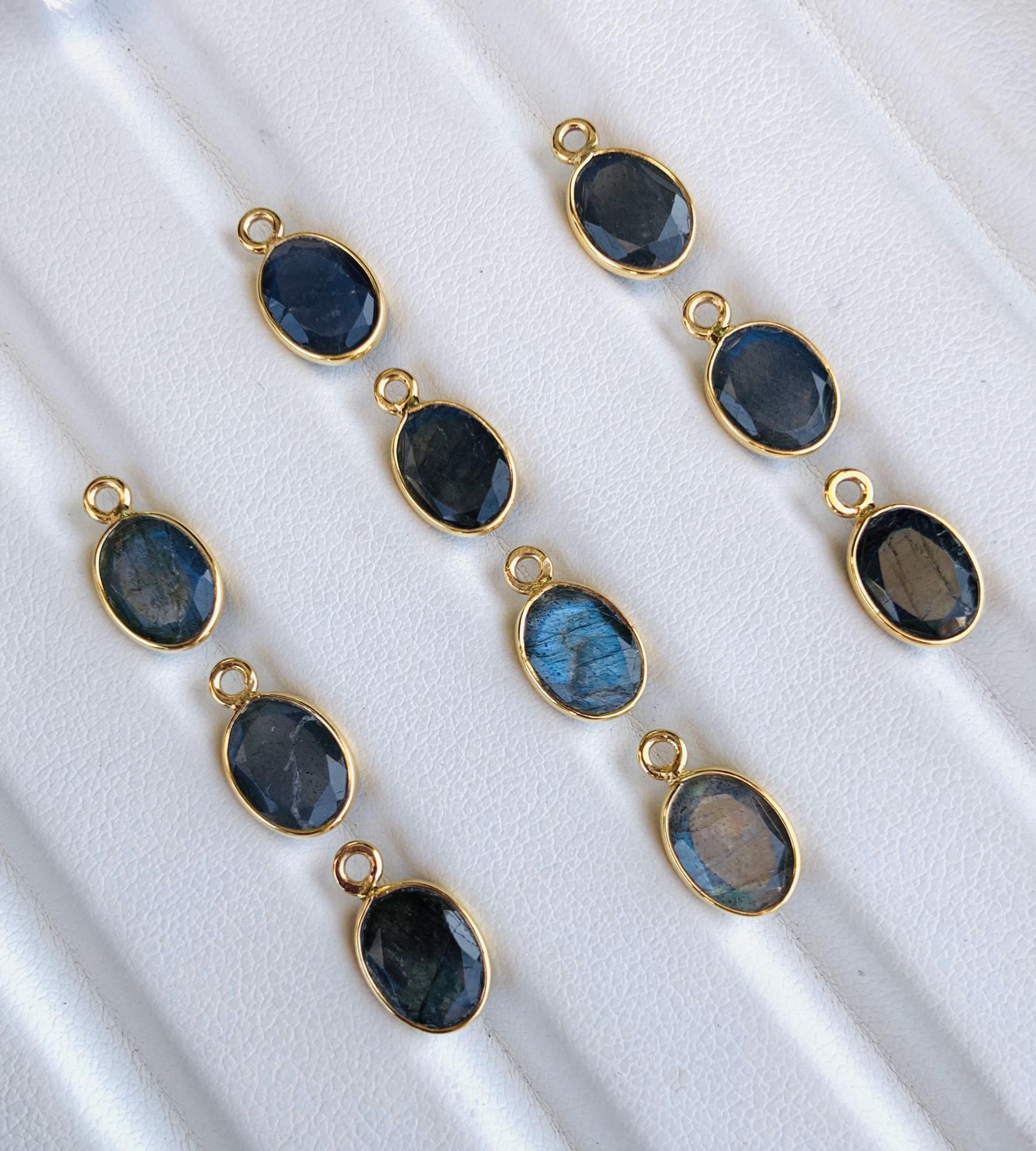 8x6 mm Faceted Labradorite Connectors ~ Oval Bezel Link ~ Silver & Gold Charm for Earrings, Bracelets, and Birthstone Jewelry Supplies - BeadsBoatInc