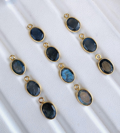 8x6 mm Faceted Labradorite Connectors ~ Oval Bezel Link ~ Silver & Gold Charm for Earrings, Bracelets, and Birthstone Jewelry Supplies - BeadsBoatInc