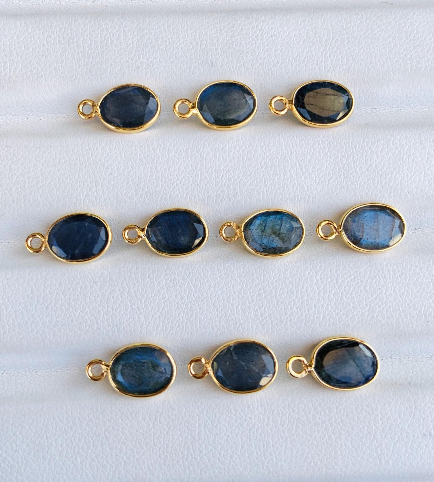 8x6 mm Faceted Labradorite Connectors ~ Oval Bezel Link ~ Silver & Gold Charm for Earrings, Bracelets, and Birthstone Jewelry Supplies - BeadsBoatInc