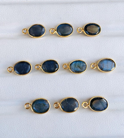 8x6 mm Faceted Labradorite Connectors ~ Oval Bezel Link ~ Silver & Gold Charm for Earrings, Bracelets, and Birthstone Jewelry Supplies - BeadsBoatInc